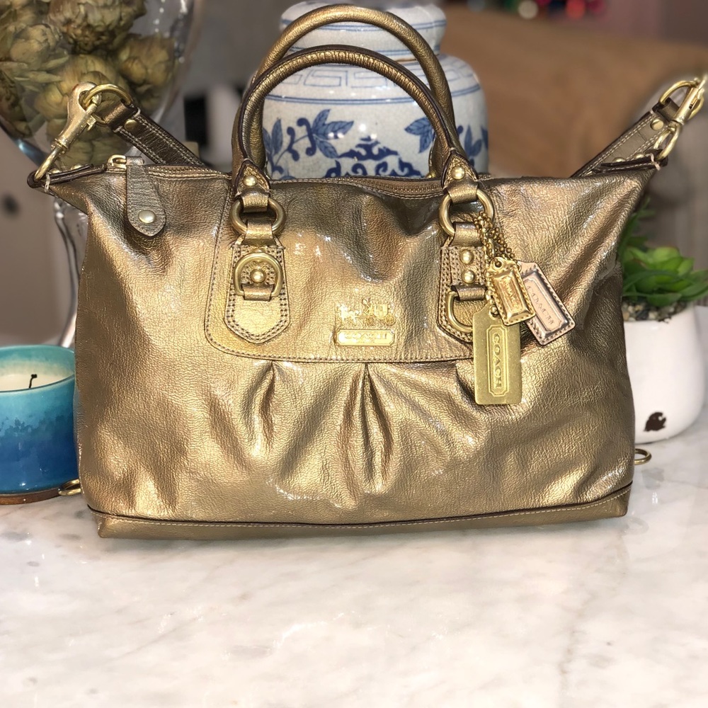 Coach Gold Patent Leather Madison Sabrina Satchel